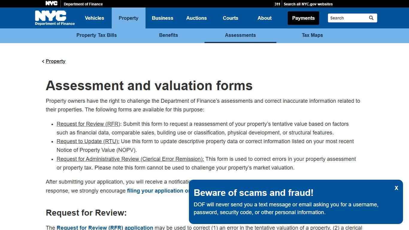 Assessment and Valuation Forms